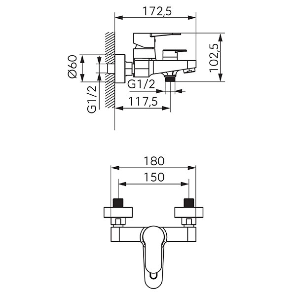 Nostris - Bathtube wallmounted mixer, chrome
