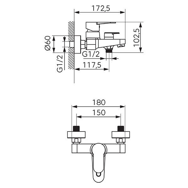 Nostris - bathtube wallmounted mixer, black