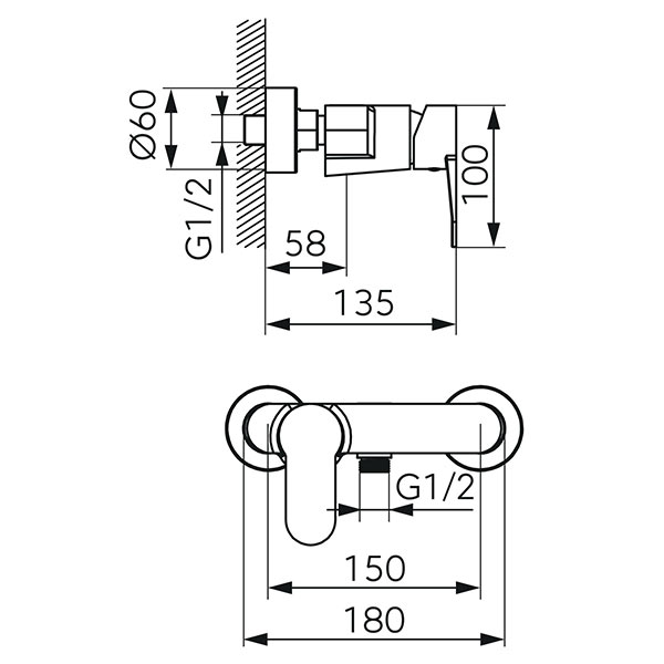 Nostris - Shower wallmounted mixer, chrome
