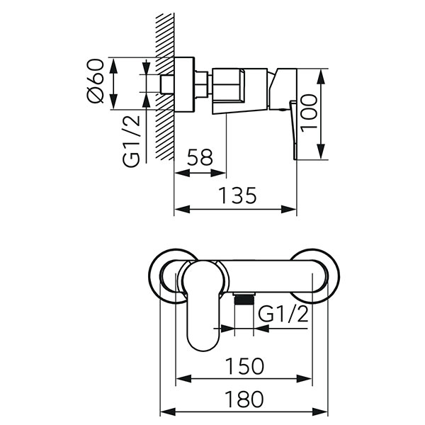 Nostris - shower wallmounted mixer, black