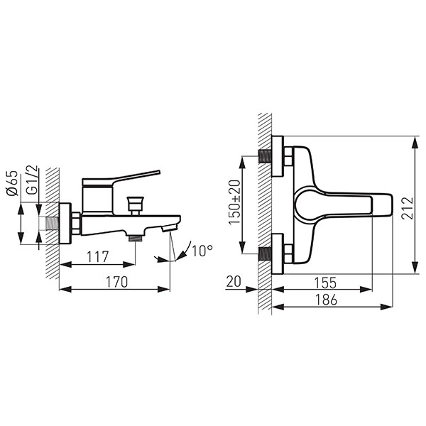 Stratos Black - wall-mounted bath mixer