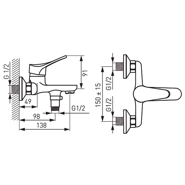 Stillo - Wall-mounted bath mixer, chrome