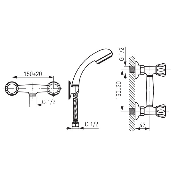 Standard - baterie perete dus cu set de dus inclus