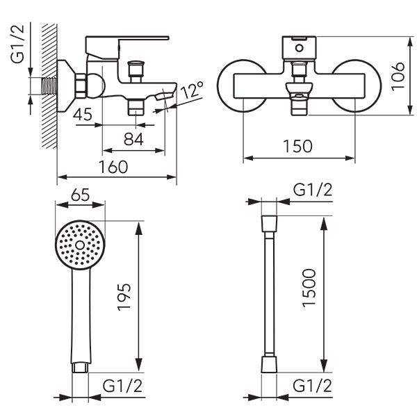 Savio - Wall-mounted bath mixer with a switch in the spout, chrome