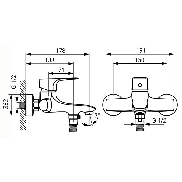 Tiga VerdeLine - Wall-mounted bath mixer