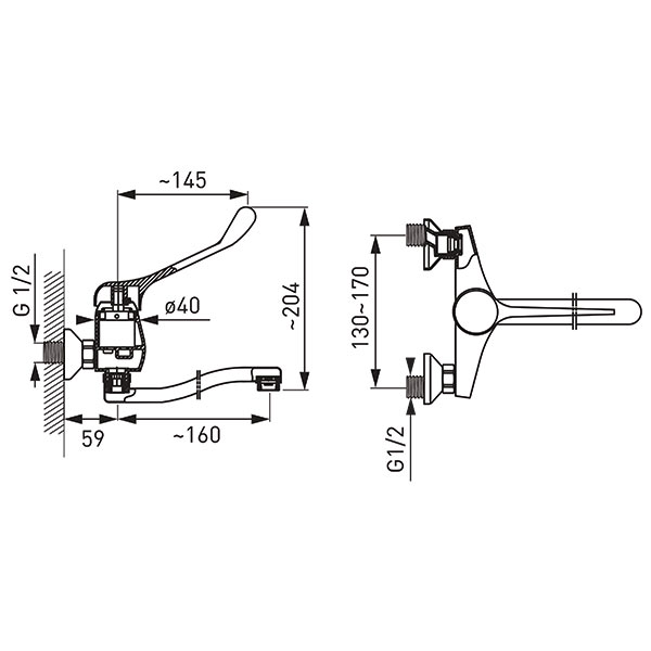 Wall-mounted washbasin mixer