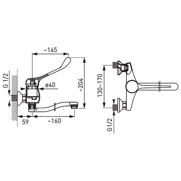 Wall-mounted washbasin mixer