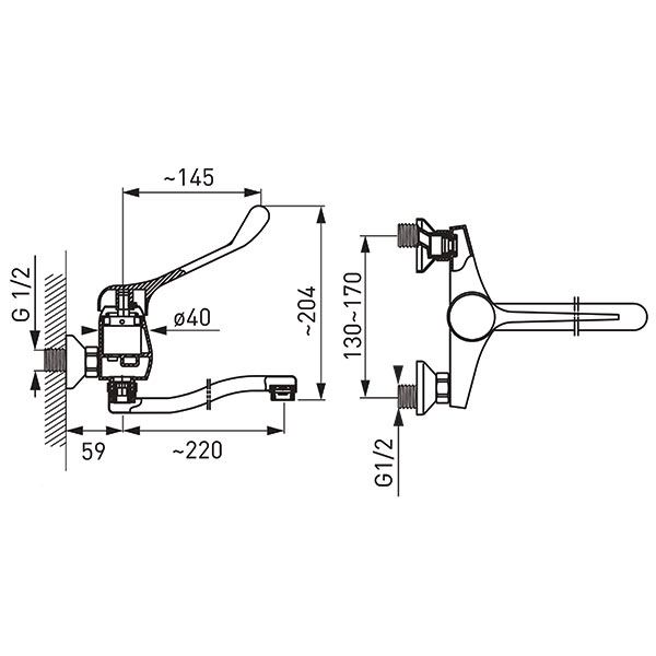 Wall-mounted sink mixer