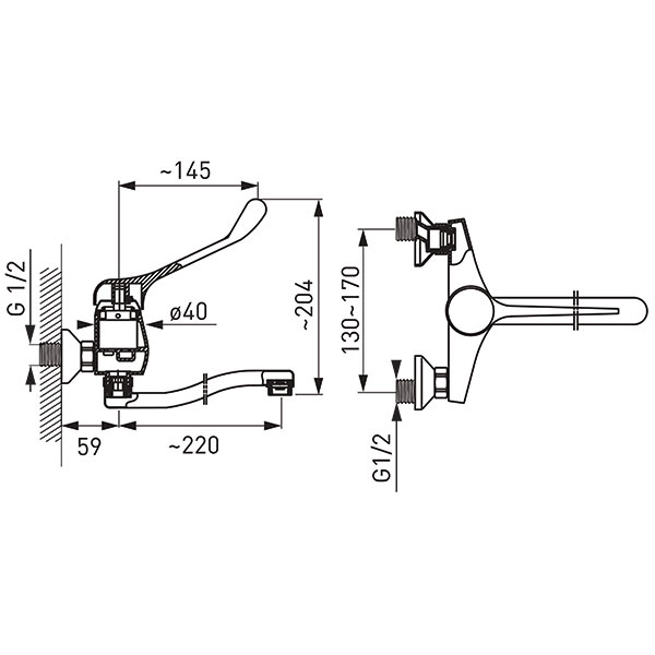 Wall-mounted sink mixer