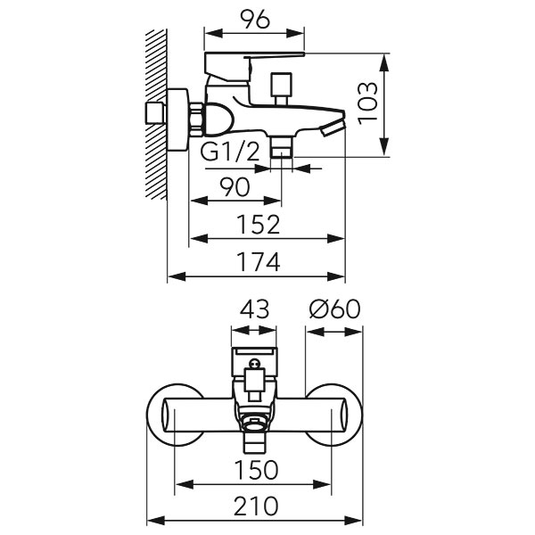 Ritto - Wall-mounted bath mixer, chrome