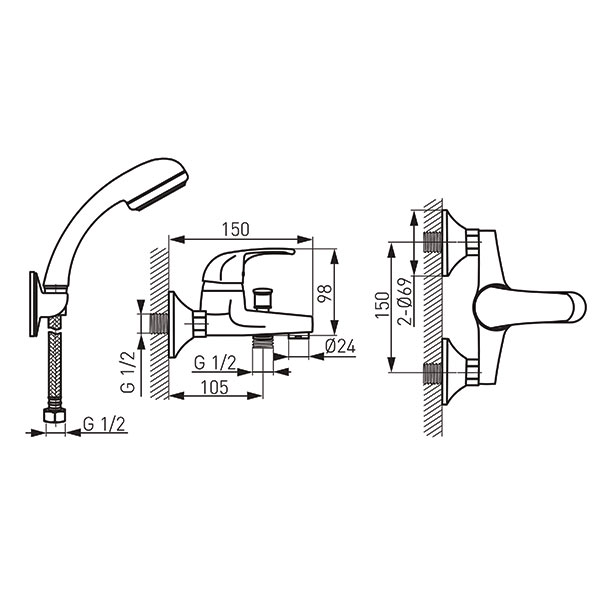 Vasto - Wall-mounted bath mixer, chrome