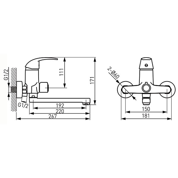 Vasto - Wall-mounted bathtub/wasbasin mixer with shower connection, chrome