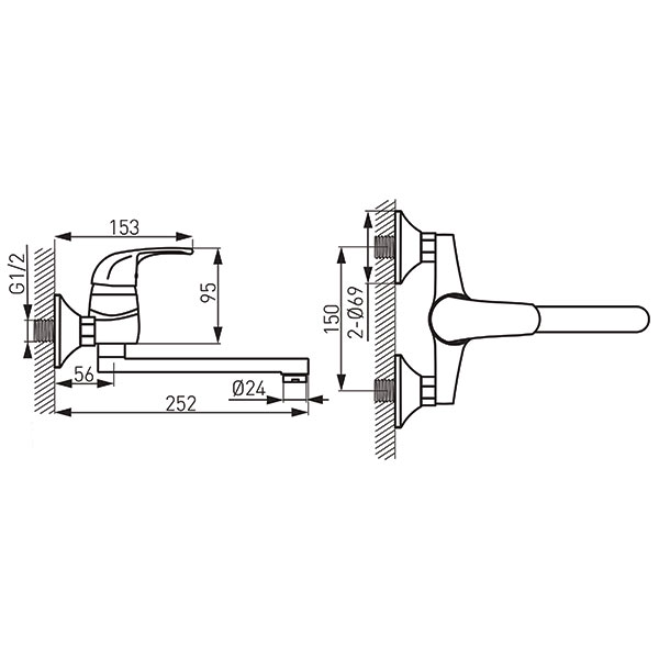 Vasto - Wall-mounted sink mixer, chrome