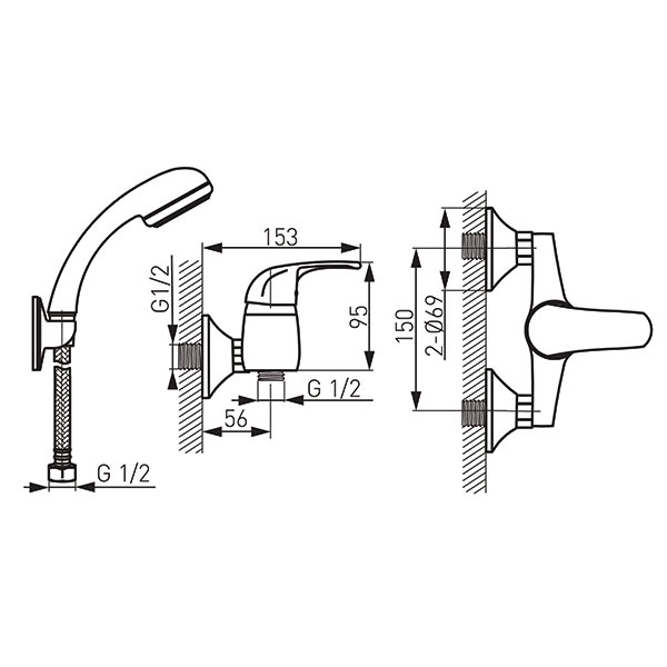 Vasto - Wall-mounted shower mixer, chrome