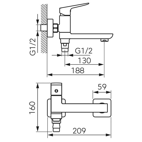 VITTO VERDELINE - Wall-mounted bath mixer with a switch in the spout