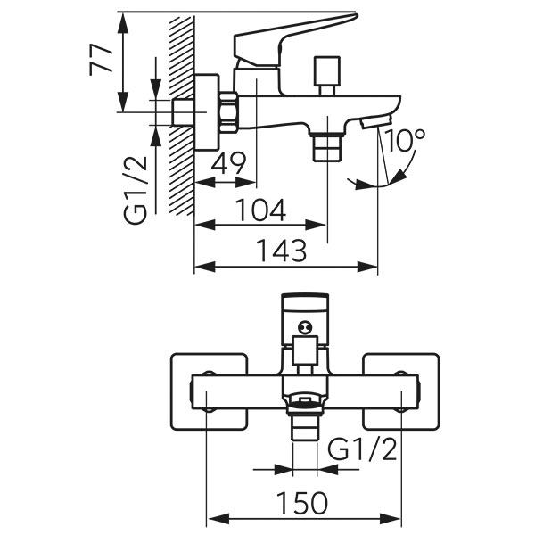 VITTO VERDELINE - wall-mounted bath mixer, chrome