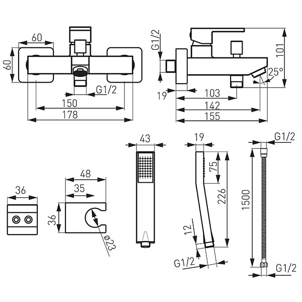 Zicco - Wall-mounted bath mixer, chrome
