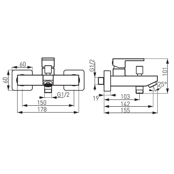 Zicco Black - Wall-mounted bath mixer