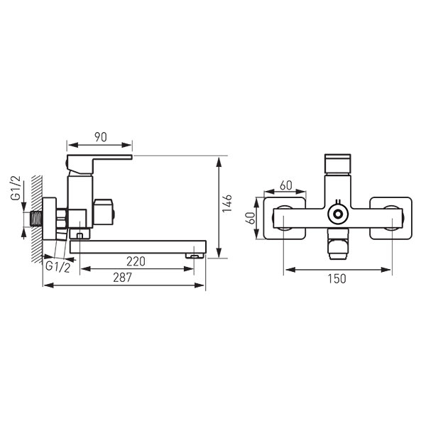 Zicco - Wall-mounted bathtub/wasbasin mixer with shower connection, chrome