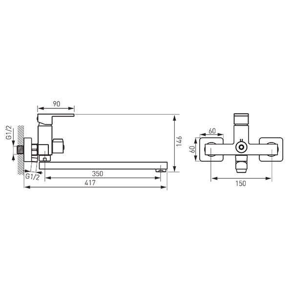 Zicco - Wall-mounted bathtub/wasbasin mixer with shower connection, chrome