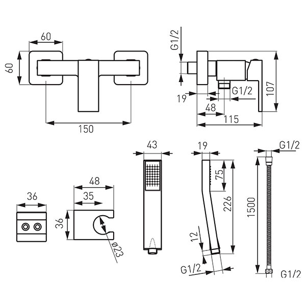 Zicco - Wall-mounted shower mixer, chrome