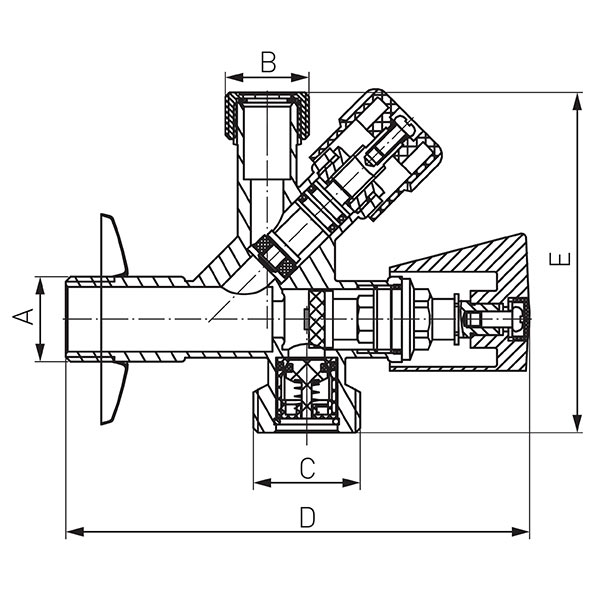 Robinet coltar in unghi combinat 1/2”x3/4”x1/2”