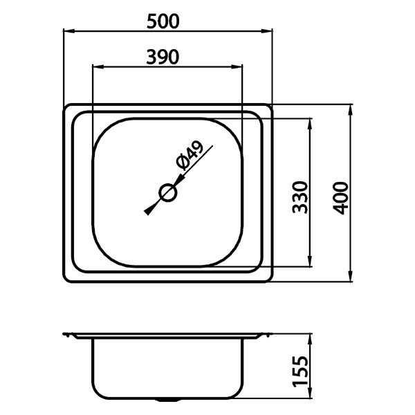 Single bowl sink 40x50 cm, smooth