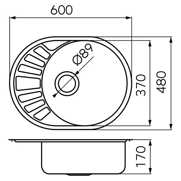 Single bowl sink 48x60 cm, smooth