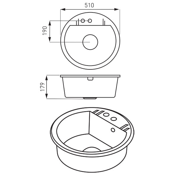 Mezzo II - Single kitchen sink Ø 51 cm, graphite