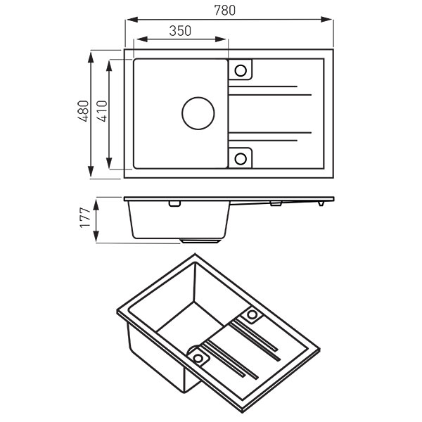 Mezzo II - Single kitchen sink 78x48 cm, grey