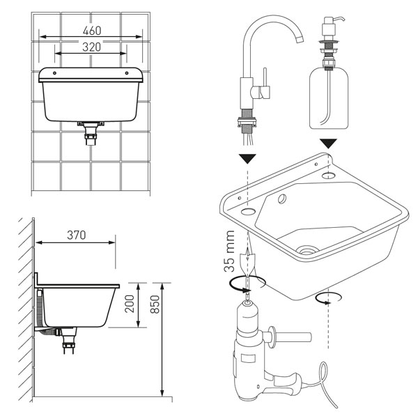 Utility sink 37/46, white