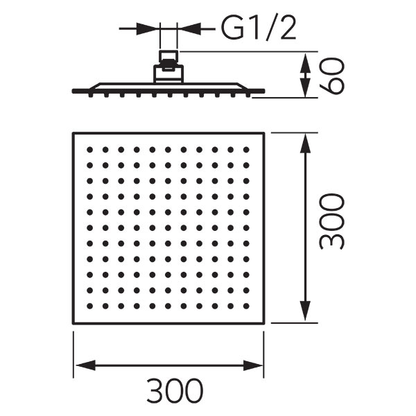 Slim - square-shaped rainfall shower plate 300x300