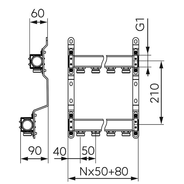 F-Comfort - Stainless steel manifold, beam with one side of wholes, without air vents