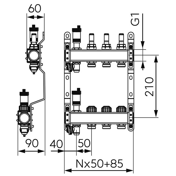 Stainless steel manifold F-PRO with automatic ﬂow control
