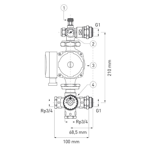 1” underfloor heating mixing group with electronic pump 25-40-130