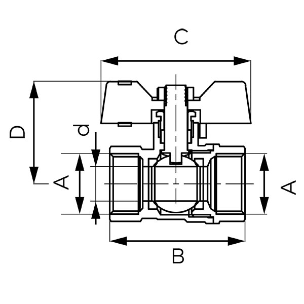 F-Comfort - Ball valve with butterfly, female-female
