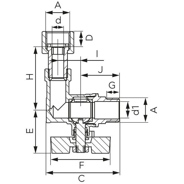 Angle ball valve with butterfly placed under the body
and half-union, female-male