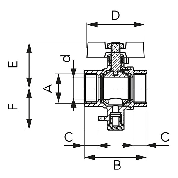 F-Power - ball valve with M10x1 connection for  temperature sensor