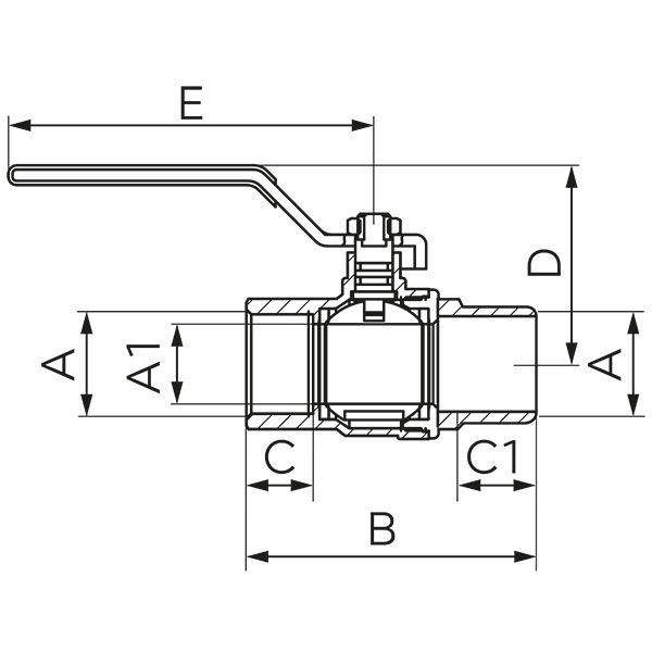 Robinet cu bila pentru gaz interior-exterior, tip G61, cu maneta