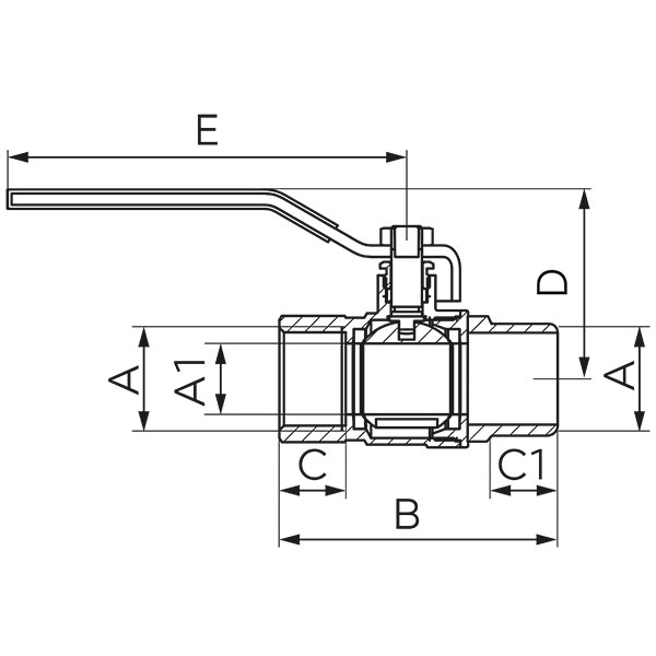 Robinet cu bila pentru gaz interior-exterior, tip G18, cu maneta