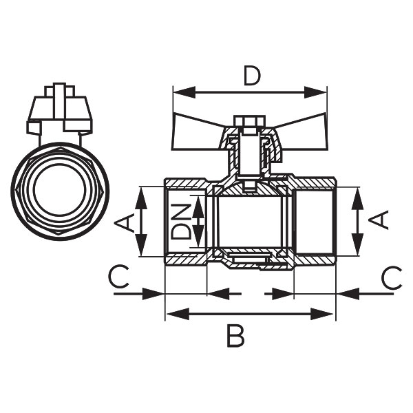 Herkules V17 tipo rutulinis ventilis trumpa rankena, vidus-vidus