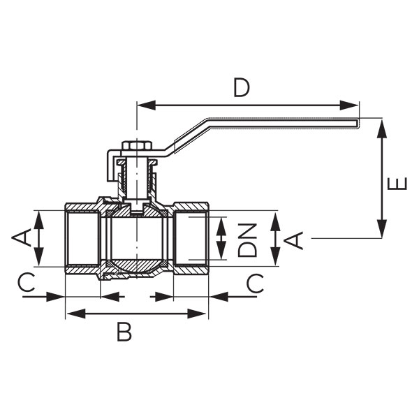 V17 Herkules type ball valve with steel handle, gland, full-flow, reinforced, female-female