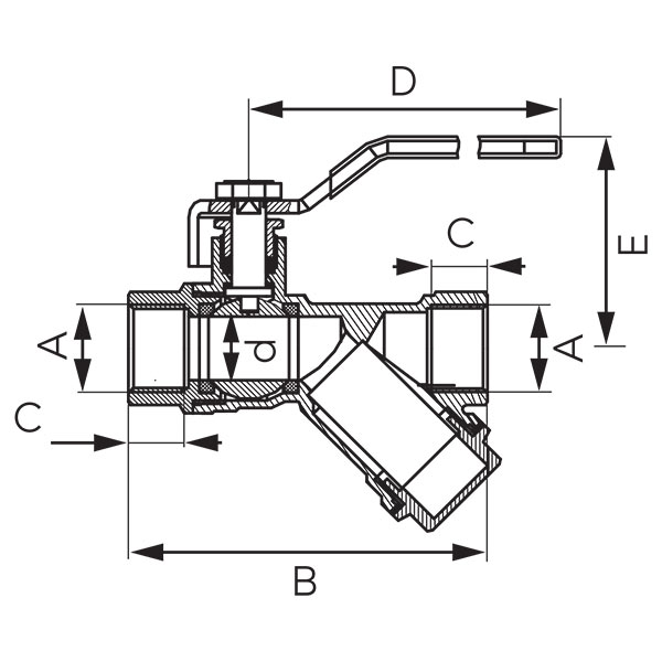 V17 típusú Herkules gömbcsap 40 bar, Y-típusú szennyszűrővel, acél kezelőkarral, teljes átömlésű, BB