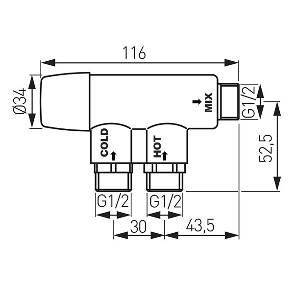 Thermostatic mixer 1/2” for touchless taps