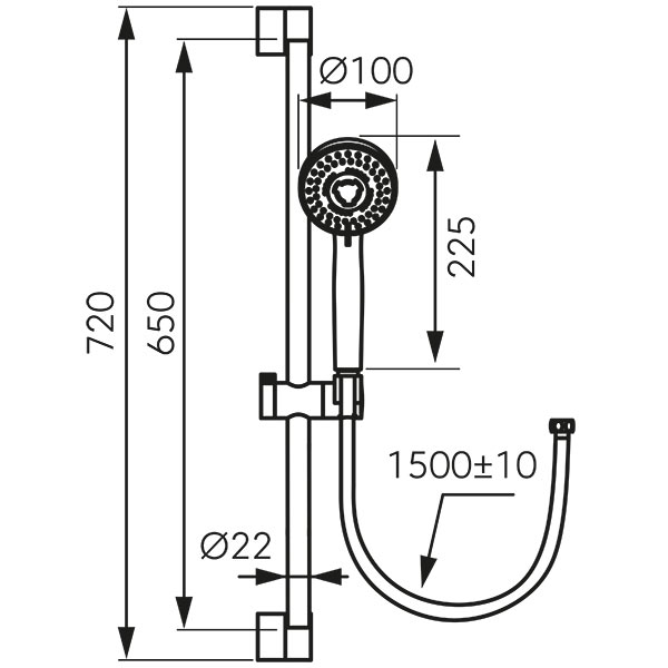 Horn Black - sliding shower set, chrome