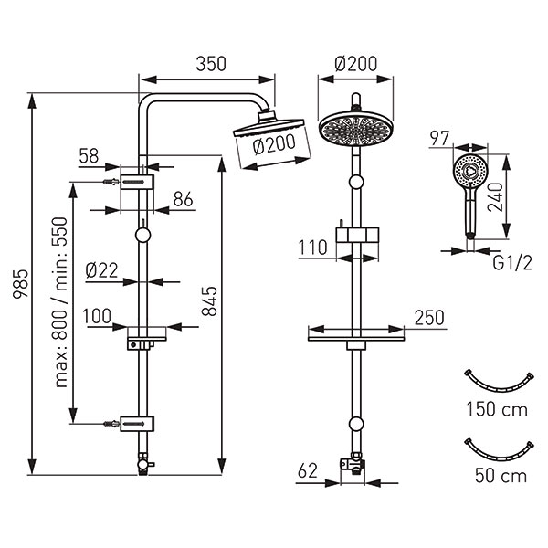 Rondo Lux Black - Rainfall with shower set