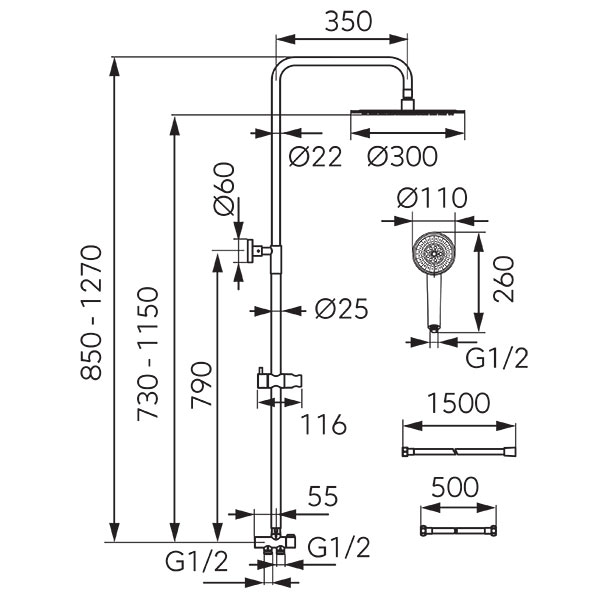 Wizard Pro - sliding shower set with rainfall