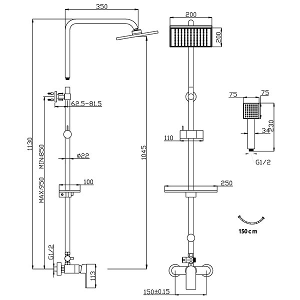 Algeo Square - rainfall with regular shower and mixer