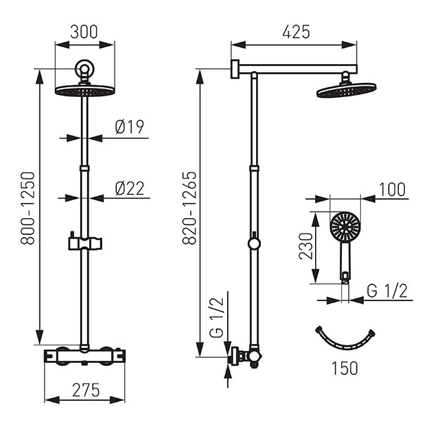 Trevi - rainfall with regular shower and thermostatic mixer