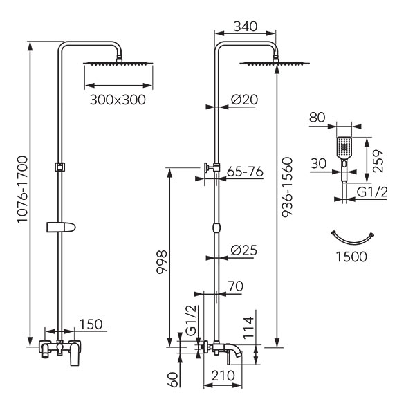 Algeo Square - rainfall shower systemand bath mixer